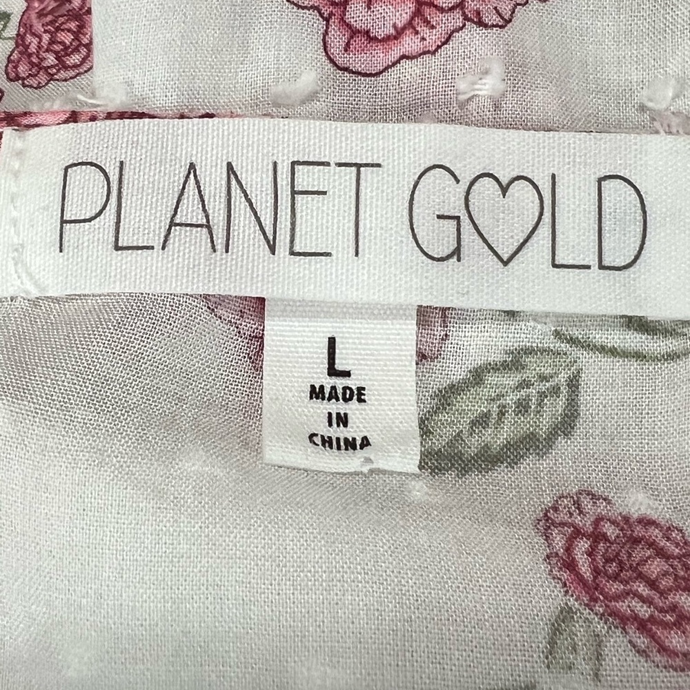 Planet Gold Egret Floral Button-Down Peplum Babydoll Peasant Top Size L (11/13) - Picture 6 of 9